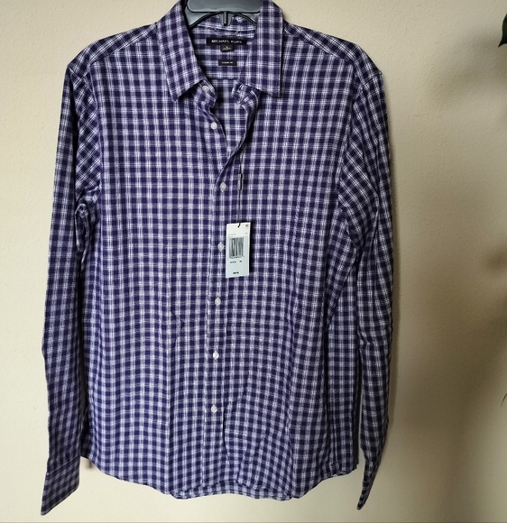 Michael Kors Men's formal casual button down shirt plaid NWT size M - Picture 1 of 4